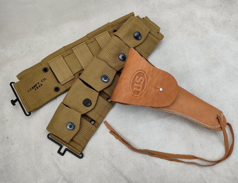 WW2 US ARMY M-1923 CARTRIDGE BELT& M1911 BROWN LEAHTER POUCH COMBINATION