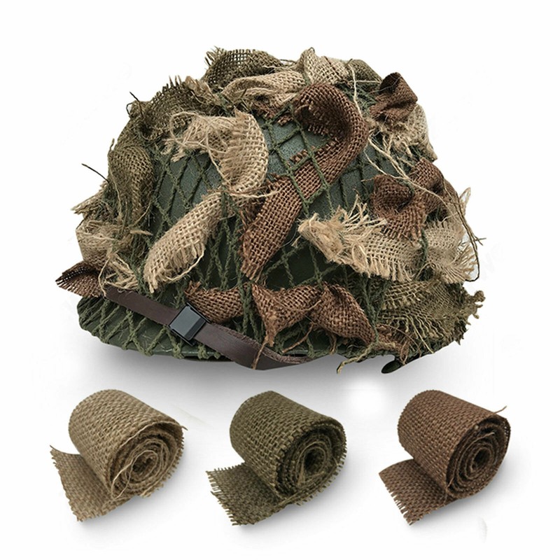 WW2 US MILITARY M1 HELMET NET MESH COVER WITH CAMOUFLAGE LINEN TAPE STRIPS