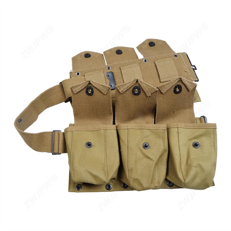 WW II US Army B.A.R. 6 Bags Khaki Army Money Waist Belt Button Closure Replica