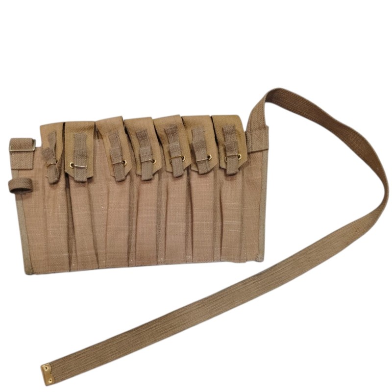 WWII British 7 Pocket 1944 Magazine Pouch Bandolier For Sten Repro-Light KHAKI gallery