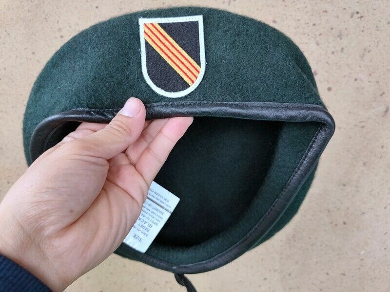 7-1/2 VIETNAM WAR US ARMY SPECIAL FORCES GROUP BLACKISH GREEN WOOL BERET CAP HAT
