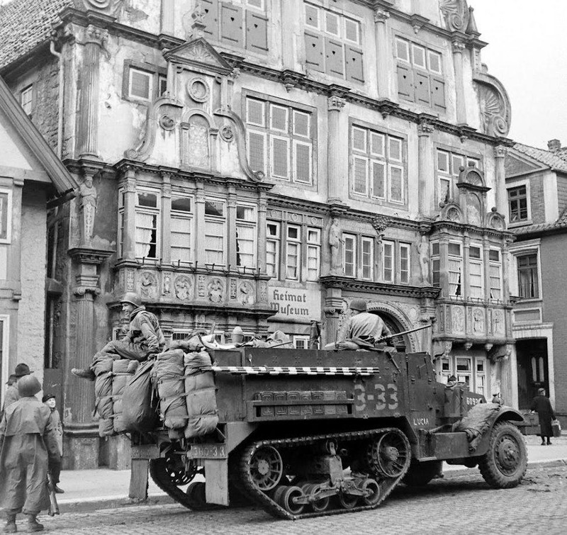 WW2 Photo WWII US Army Half Track on Street Germany 1945 World War Two / 3123