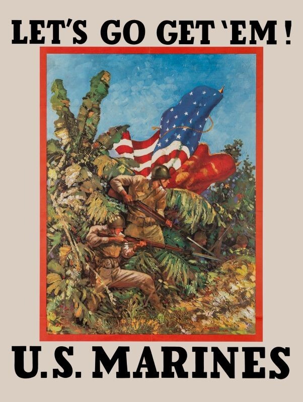 1942 US Marines - Let's Go Get 'Em! WW2 NEW METAL SIGN: 9x12" Free Shipping
