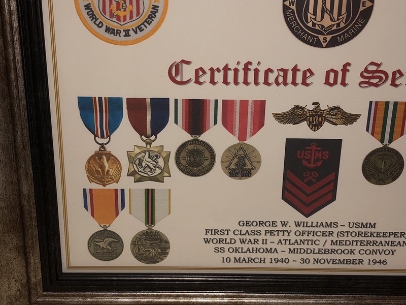 U.S. MERCHANT MARINE CERTIFICATE OF SERVICE / SHADOW BOX PRINT / W-MEDALS gallery