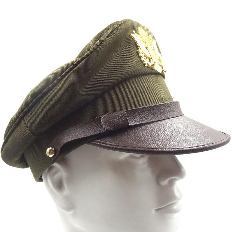 WW2 US Army Air Corps Officer Crusher Hat Military Cap With Golden Eagle Badge M gallery