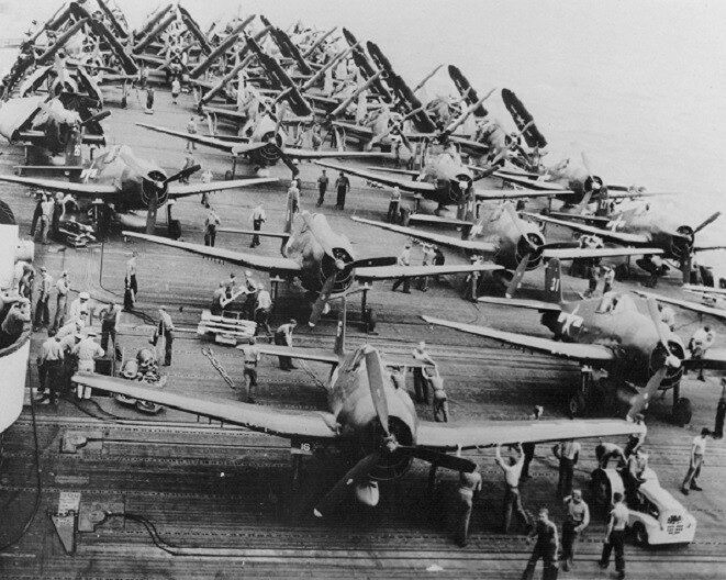 Hellcat & Helldiver Bombers Carrier Air Group 13 USS Franklin 8X10 WW2 Photo 744