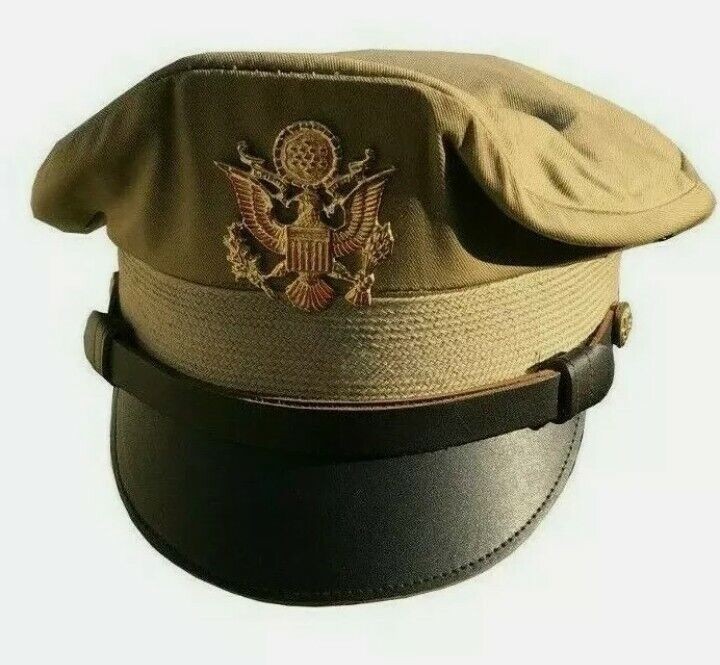 WW2 US ARMY OFFICERS CRUSHER SERVICE KHAKI VISOR CAPHAT gallery