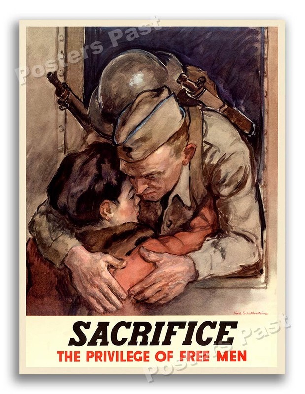 1940s “Sacrifice – The Privilege of Free Men” WWII Motivational War Poster 24×32