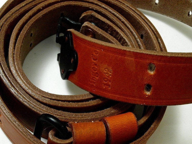 US 1907 Leather Rifle Sling - World War I & II Kerr Co 1917 Reproduction NEW gallery