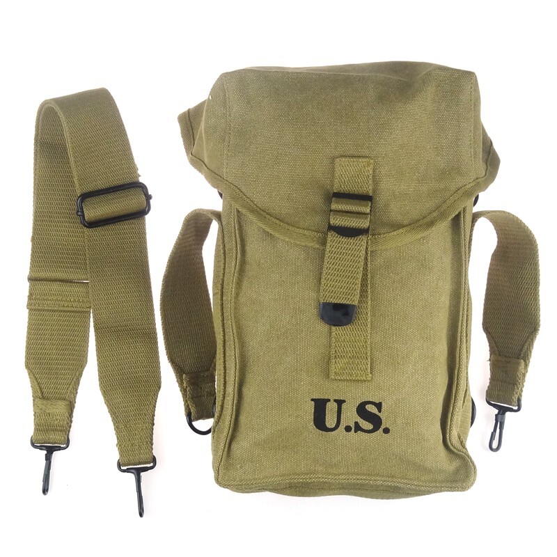 WW2 U.S. Repro M1 Ammunition Canvas Carry Bag & Strap Marked LY & MF Y CO. 1943