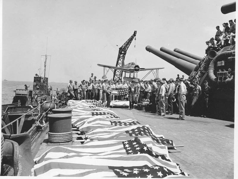 WWII B&W Photo Burial At Sea USS New Mexico WW2 US Navy World War Two USN/ 7013