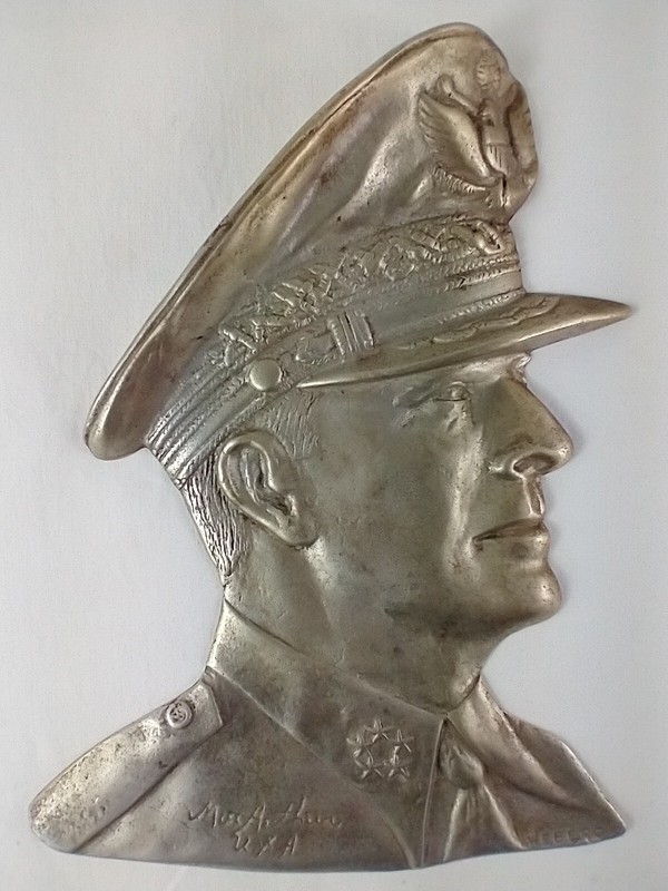 MacArthur WWII Wall Hanging Plaque 3D Aluminum Signed Weberg 8×10.5 inch