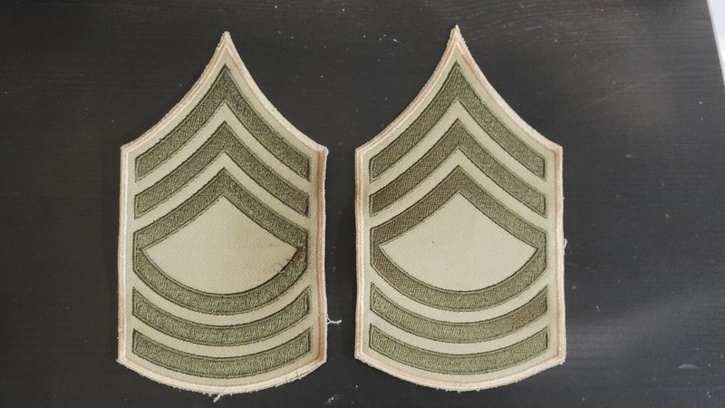Repro WW2 US Army Chevrons Master Sergeant 1 Grade Rank Patch Pair Khaki 037