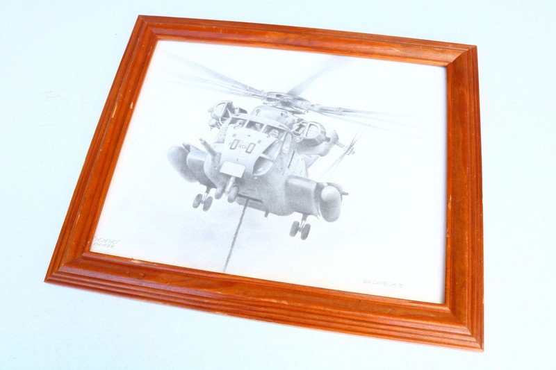 GIL ORTEGA PRINT SIGNED Honcho CH-53E Military Helicopter Frame Matte Chopper HB