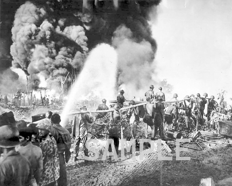 Marines Sailors fight flames as oil dump burns WWII WW2 8x10 Photo 73c