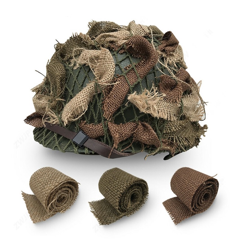 WW2 US ARMY HELMET SCRIM CAMOUFLAGE LINEN STRIP CAMOUFLAGE SCREEN gallery