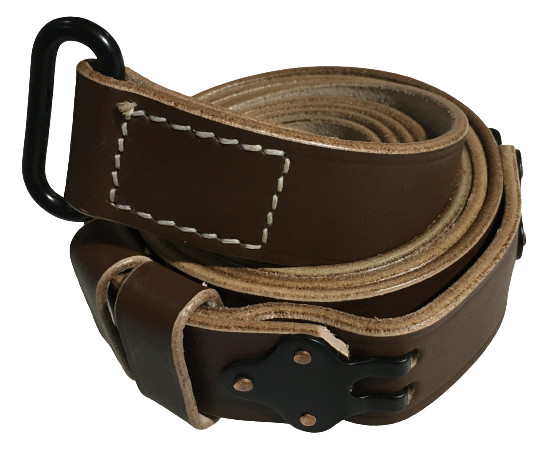 WWII US Army M1941 Leather Sling for M1907 Garand Rifle Steel Hardware Dark Tan