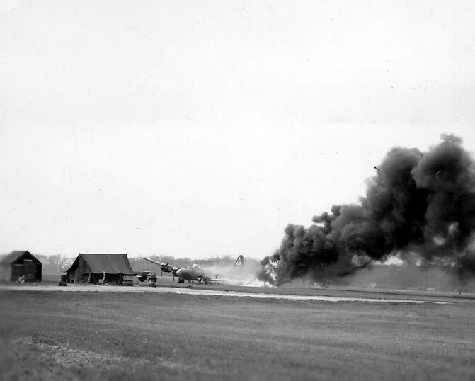B-17 Flying Fortress Crash and Fire at Airfield in England WWII 8×10 Photo 136b