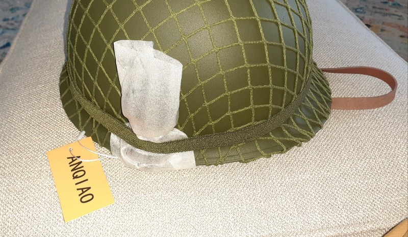 WW2 US M1 Helmet Steel Field Green with Net Cover Eye Belt Reproduction