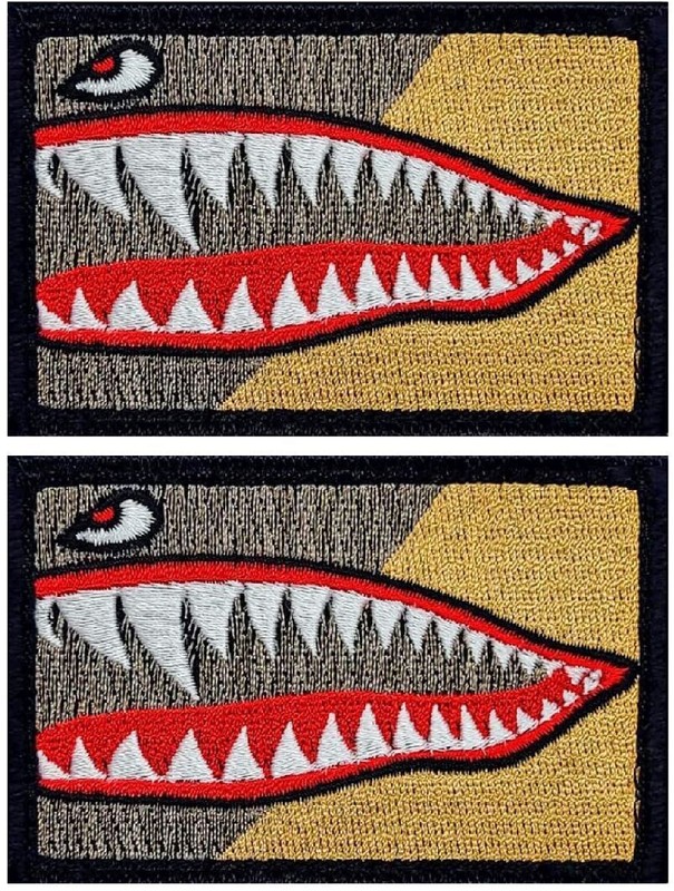 Shark Teeth P40 Warhawk WW2 Embroidered Patch | 2PC Hook Backing 3″x2″