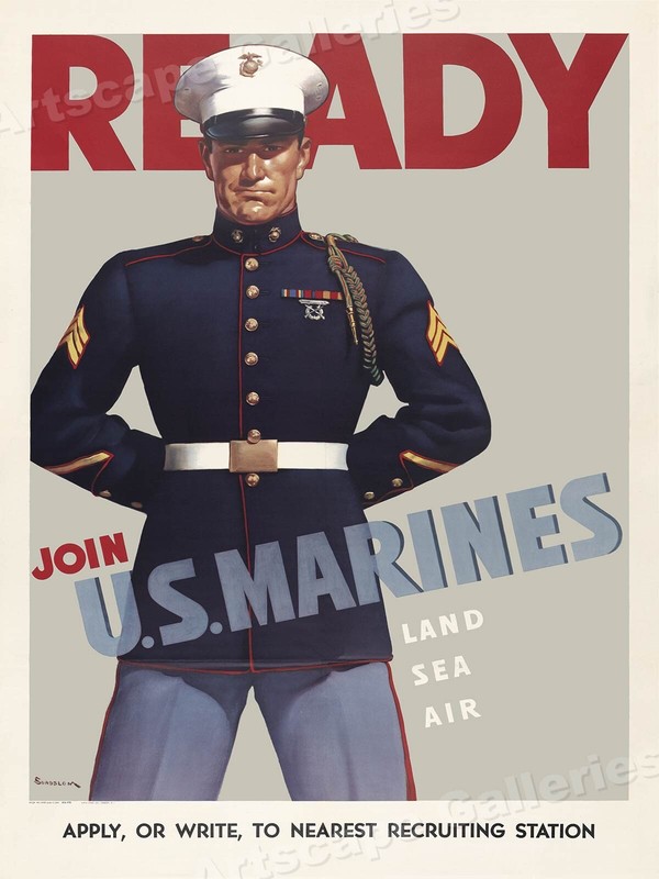 1942 Join the US Marines! WWII Historic Vintage Enlistment Poster – 18×24