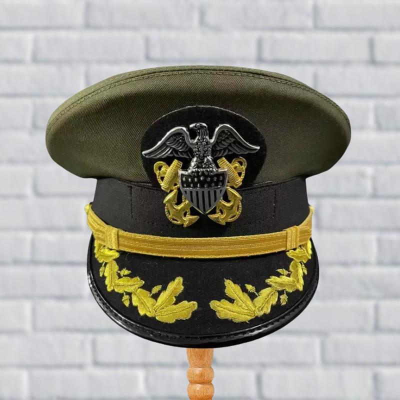 U.S. Navy Senior Officer Hat Cap Reproduction Green High-Quality Military MTO