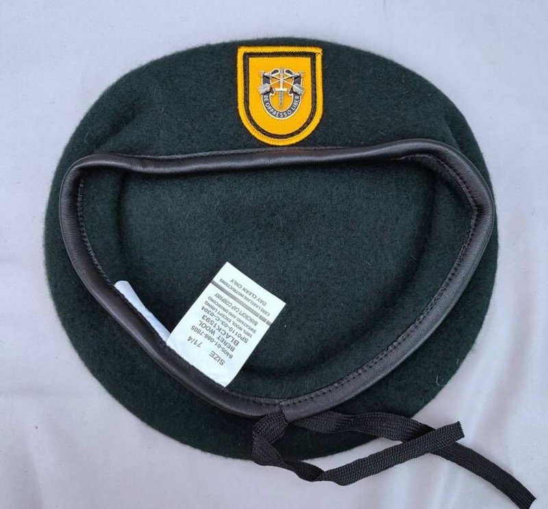 7-1/4 US ARMY 1TH SPECIAL FORCES GROUP BLACKISH GREEN COLOR WOOL BERET CAP HAT gallery
