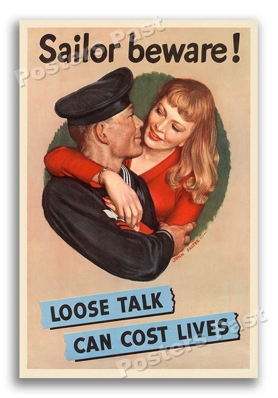 1942 “Sailor Beware! Loose Talk Can Cost Lives” Vintage Style WW2 Poster 24x36