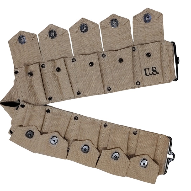 U.S.WWII Springfield M1923 Garand Cartridge Canvas 10 Pocket Belt Khaki gallery