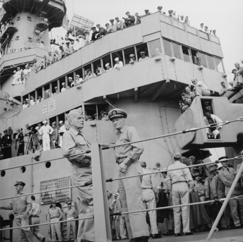 WW2 WWII Photo US Navy Admirals Halsey & McCain USS Missouri World War Two 1865