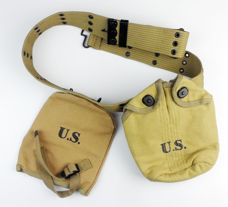 WWII US Army M1936 Bag Pack S Belt Suspenders Water Bottle Shovel Cover Set gallery