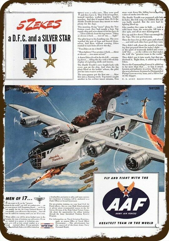 1944 ARMY AIR FORCE Recruiting Vintage Look DECORATIVE METAL SIGN - B-26 GUN ZEK