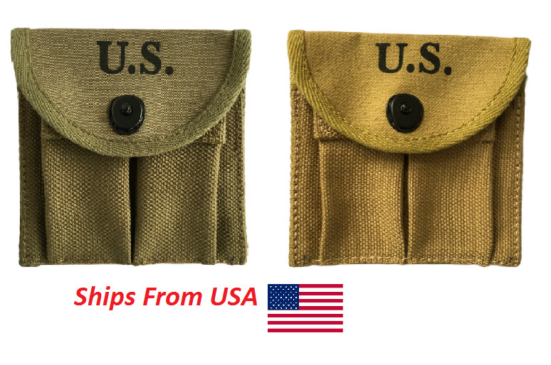 WW2 US Army 1943 M1 Carbine Double Butt Stock Pouch-Combo Khaki & OD Green