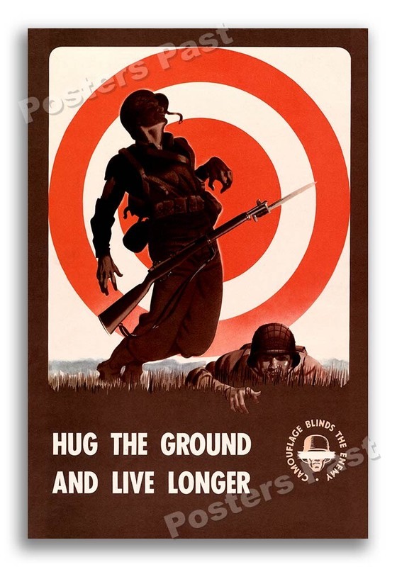 “Hug The Ground and Live Longer” 1943 Vintage Style WW2 War Poster - 16x24