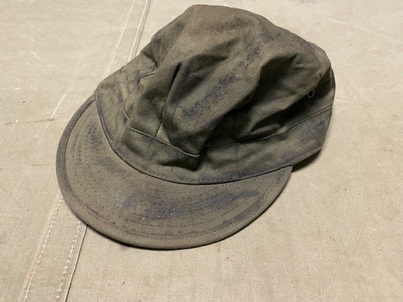 WWII US ARMY COMBAT FIELD HBT CAP., MEDIUM- AGED & WEATHERED