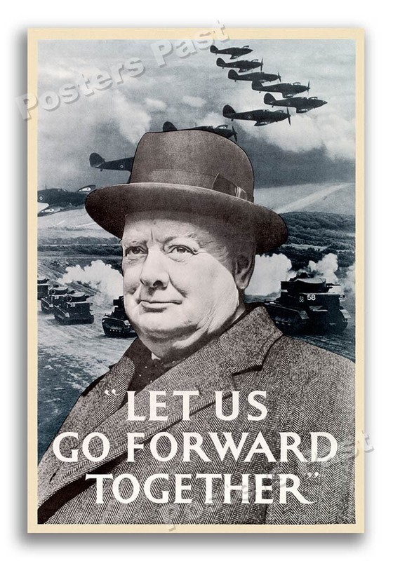 “Let Us Go Forward Together Winston Churchill” 1941 Vintage WW2 War Poster 24×36