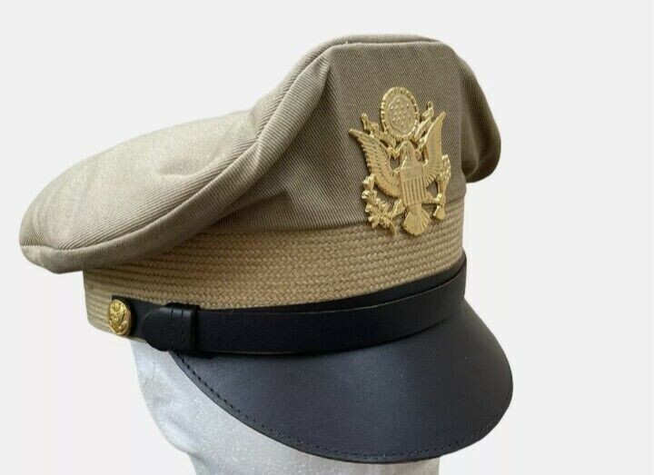 WW2 US ARMY OFFICERS CRUSHER SERVICE KHAKI VISOR CAP/HAT gallery