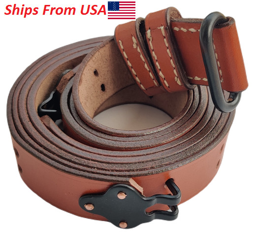 WWII US M1 GARAND SLING STEEL M1907 SLING LEATHER BROWN Color