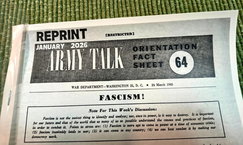 Army Talk #64 * March 24 1945 Orientation Fact Sheet * How to identify FASCISM ! gallery