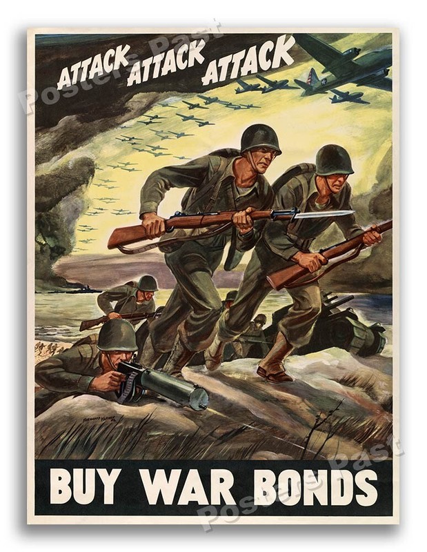 1942 “Attack Attack Attack” Vintage Style WW2 Poster – 24×32
