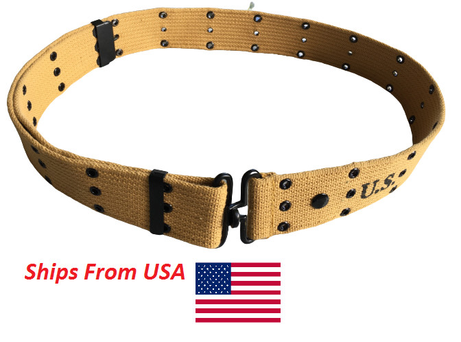 U.S. Army Original WWII M1936 Webbing Canvas Pistol Belt Reproduction Khaki