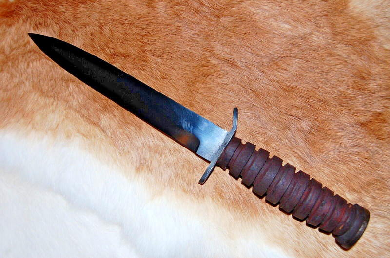 WWII M3 Fighting KA Knife w/ Leather M6 Sheath - Belt Bar - WW2 Reproduction gallery