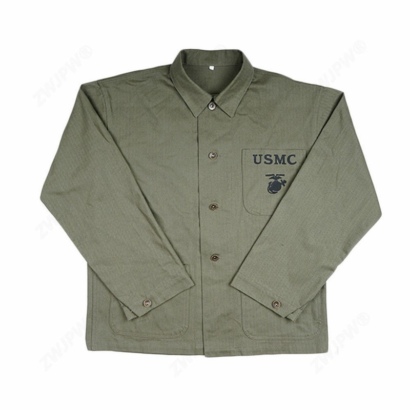 WW2 WWII US GREEN USMC HBT Army Field Coat Jacket Marked US Collection Size XL
