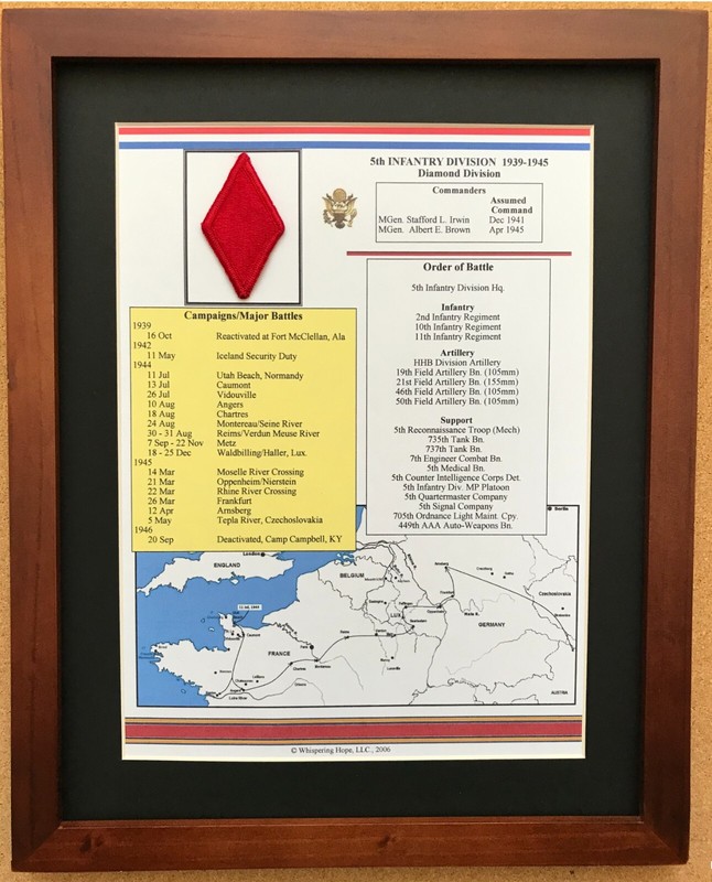 5th Infantry Division Insignia and History in World War II 11″ x 14″”