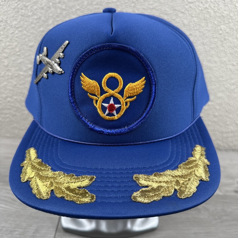 WWII U.S Eighth 8th Air Force emblem Aviator BALL CAP, OD Blue low-profile hat.