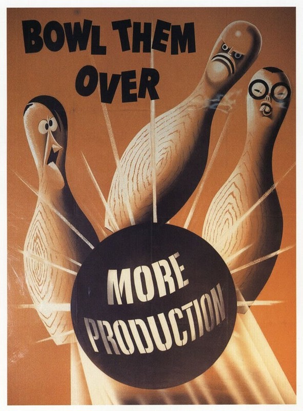 Bowl Them Over with MORE Production Axis Trio WWII Mini Poster 1991 Illustration