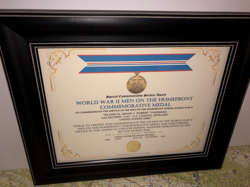 SCSA – WW2 MEN ON THE HOMEFRONT COMMEMORATIVE MEDAL CERTIFICATE ~ Type 1