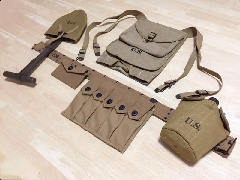 WW2 US ARMY SHOVEL SPAD THOMPSON MAGAZINE BAG 1928 HAVERSACK SOLDIER MILITARYSET gallery
