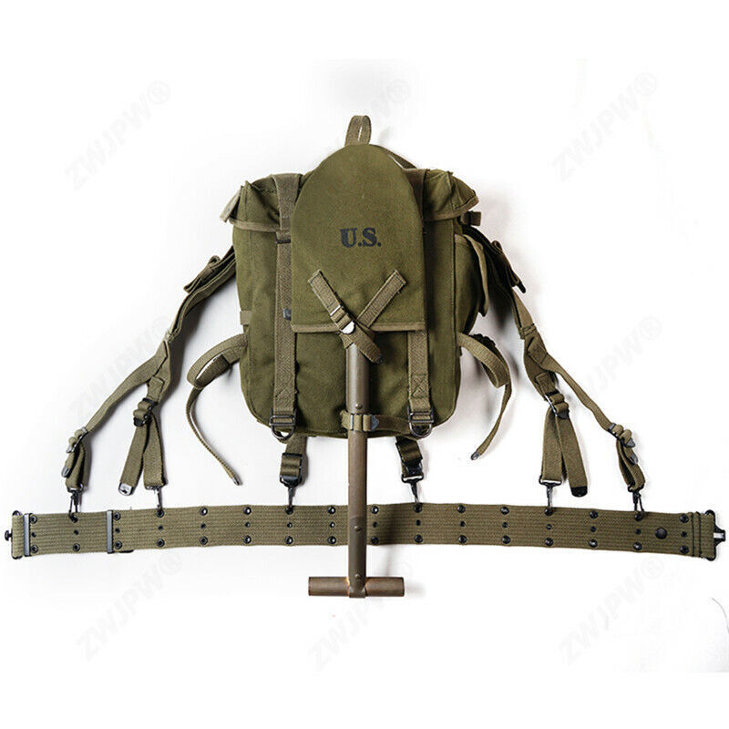 Replica WW2 US M1945 Tactial Military Backpack Belt Set Army Green Haversack Bag