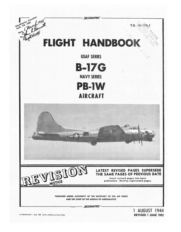 REPRINT B-17G FLIGHT HANDBOOK 1944 120p T.O. 1B-17G-1